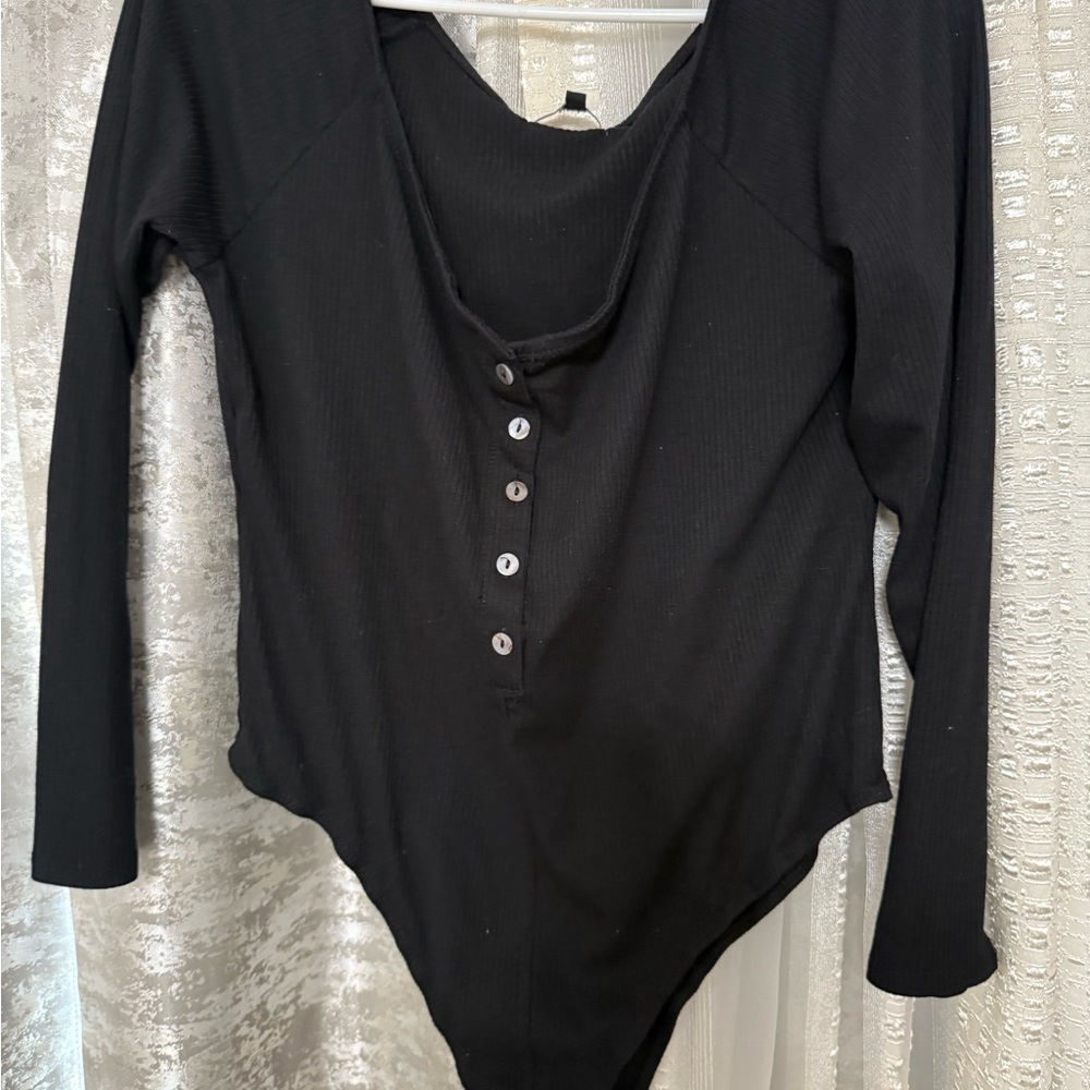 Black Long Sleeve Button-Up Bodysuit